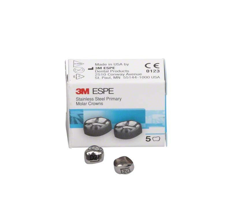 Edelstahlkronen für Milchzahnmolar OK D-UR-2 mit Verpackung.