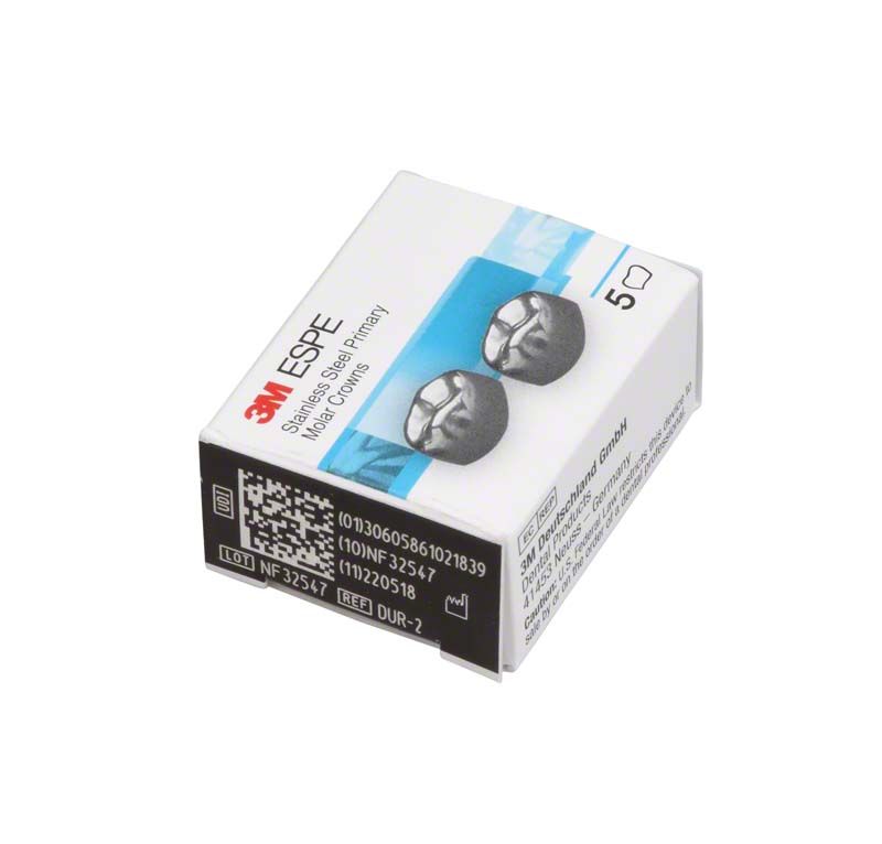 Edelstahlkronen Milchzahnmolar OK D-UR-2 in Originalverpackung mit Markennamen.