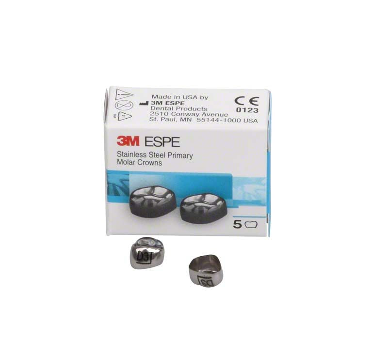 Edelstahlkronen für Milchzahnmolaren mit Verpackung von 3M ESPE.