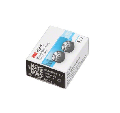 Verpackung der 3M Edelstahlkronen für Milchzahnmolaren mit Produktdetails.