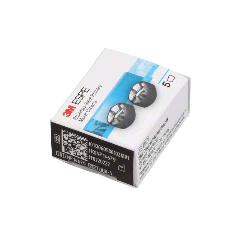 Edelstahlkronen für Milchzahnmolar OK D-UR-5 in 5er-Packung von 3M ESPE.