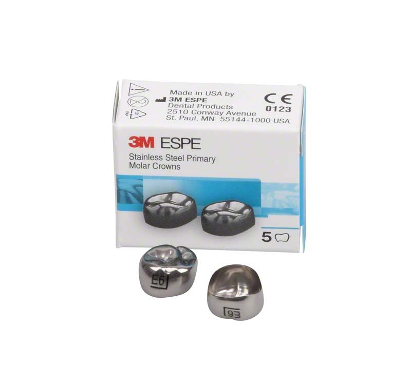 Edelstahlkronen für Milchzahnmolar OK mit Verpackung von 3M.