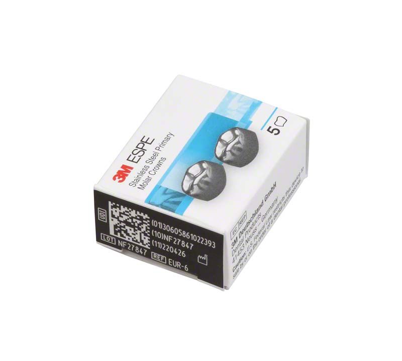 Edelstahlkronen Milchzahnmolar OK E-UR-6 in originaler 3M-Verpackung.