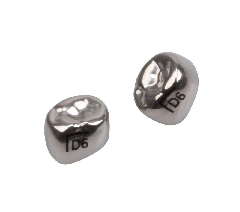 Edelstahlkronen D-LL-6 für Milchzahnmolaren, Detailansicht der Kronenoberfläche.