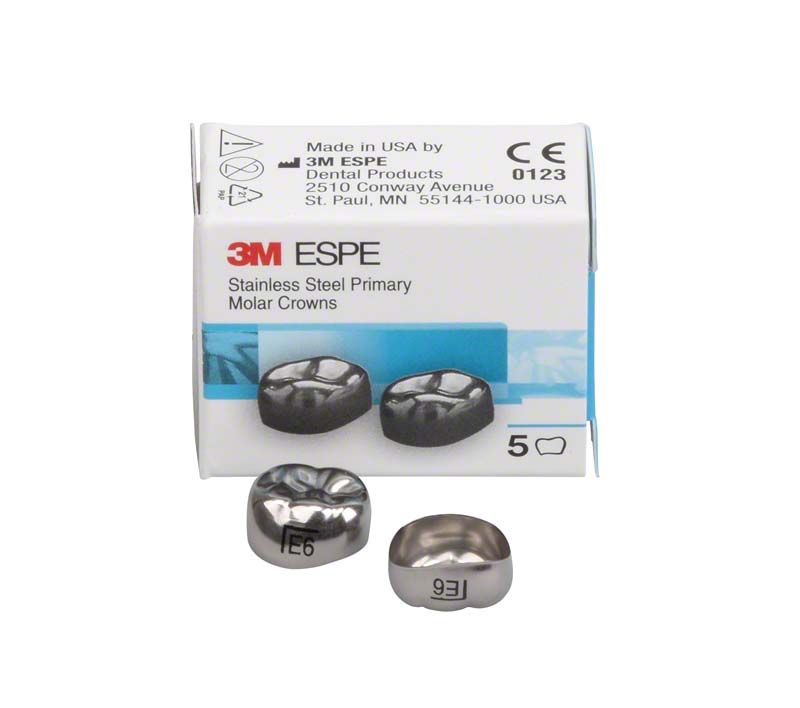 Edelstahlkronen für Milchzahnmolaren mit Verpackung von 3M ESPE.