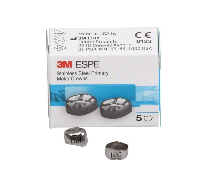 Edelstahlkronen für Milchzahnmolaren mit Verpackung von 3M ESPE.