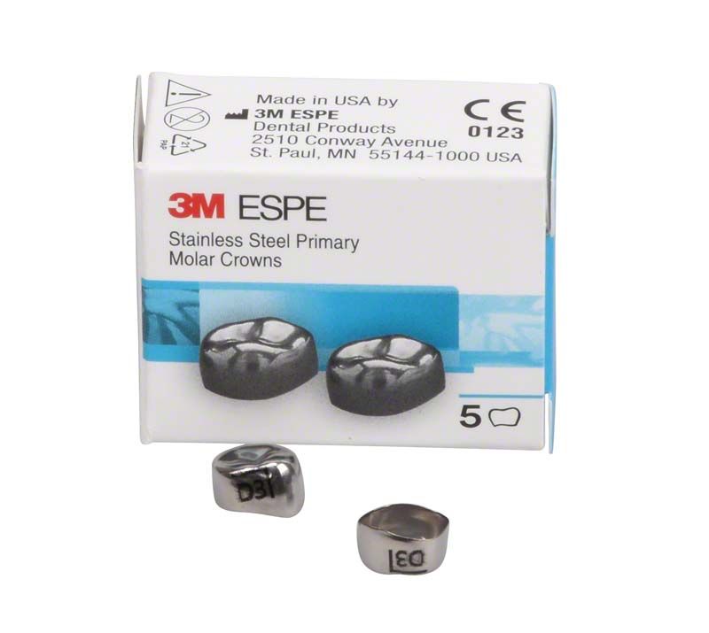 Edelstahlkronen für Milchzahnmolaren mit Verpackung der Serie UK D-LR-3.