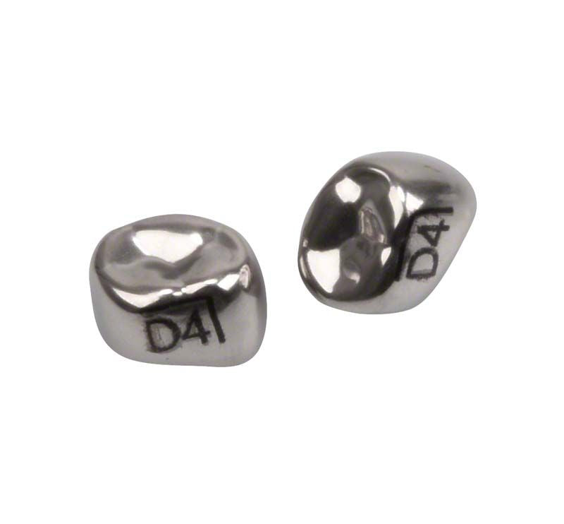 Edelstahlkronen für Milchzahnmolaren UK D-LR-4, Nahaufnahme der Kronenoberfläche.