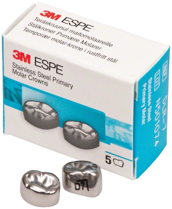 3M Edelstahlkronen für Unterkiefer-Milchmolaren in Verpackung.