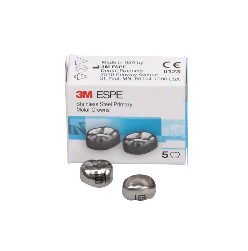 Edelstahlkronen für Milchzahnmolaren mit Verpackung von 3M ESPE.