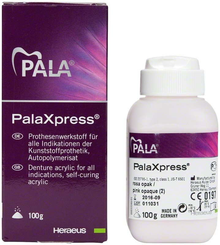PalaXpress® Pulver 100g rosa opak in Originalverpackung mit Produktinformationen.
