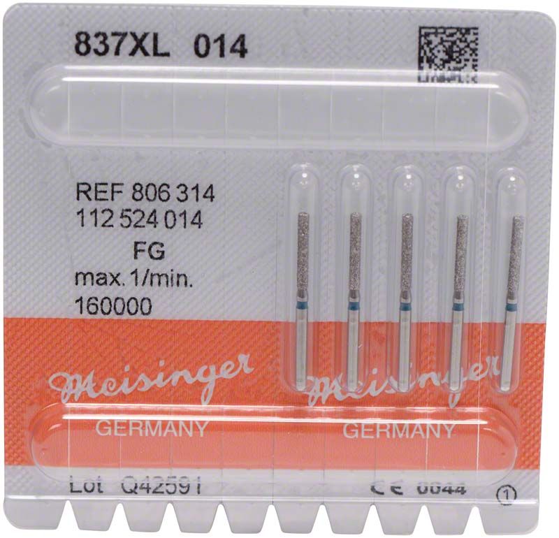 Diamant-Schleifstifte FG 837XL 014 blau in Blisterverpackung.