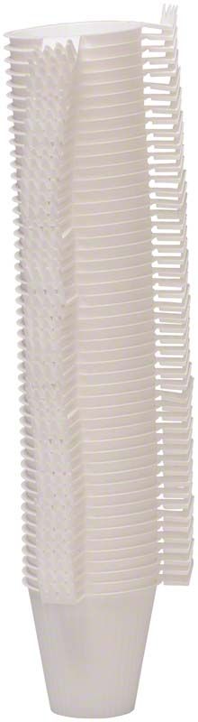 Stapel von Vips Abfallbechern mit gezahnter Kante für dentalen Gebrauch.