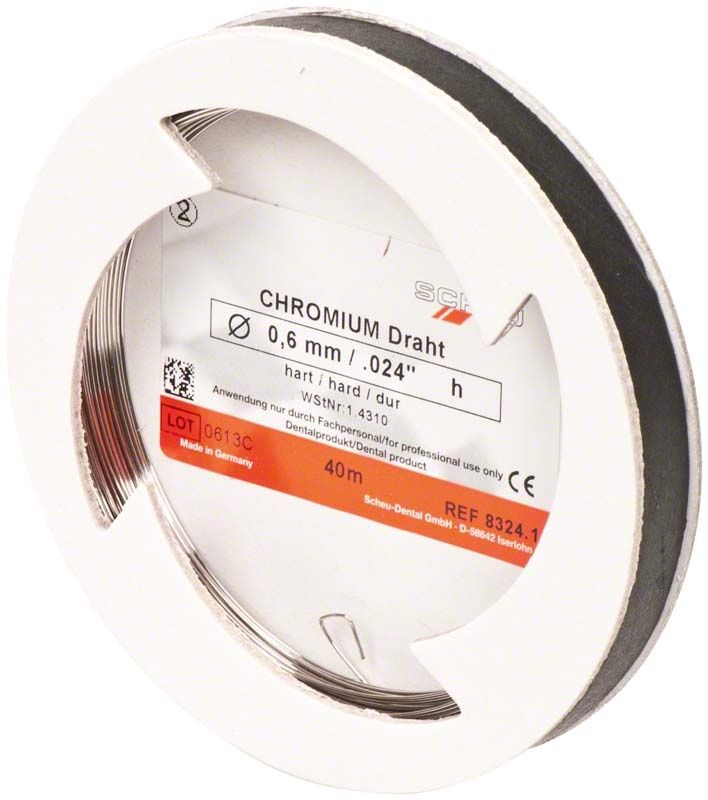 Rolle mit CHROMIUM Spulendraht, 0,6mm x 40mm, in Kunststoffverpackung.