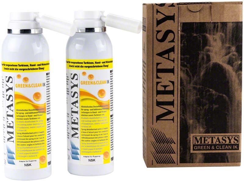 Metasys Green & Clean IK Turbinen NSK Sprayflaschen und Verpackung.