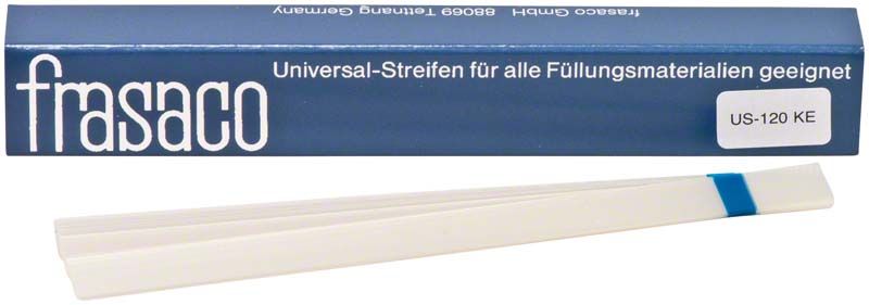 Universalstreifen 120 mm lang, transparent, auf blauem Hintergrund.