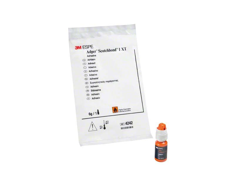 Adper™ Scotchbond™ 1 XT Einführungspackung mit Flasche und Verpackung.