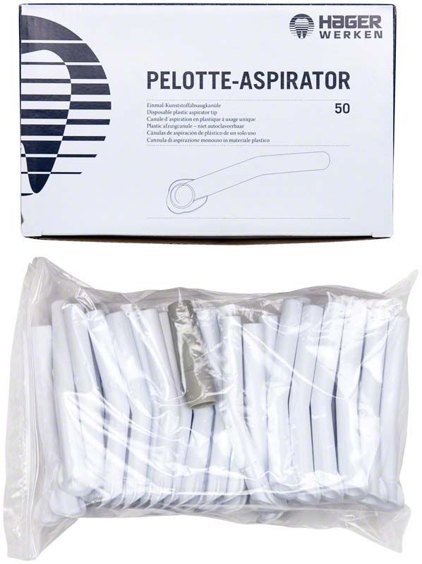 Verpackung der Pelotte-Aspirator weiß mit 50 sterilen Einweg-Absaugkanülen.