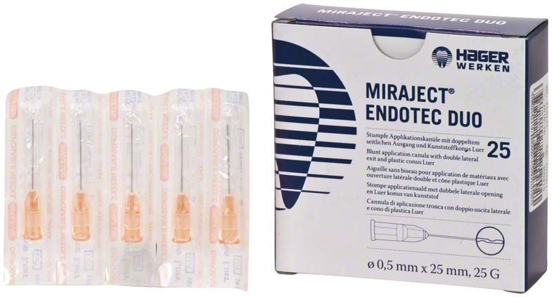 Miraject Endotec Duo 25G Kanülenverpackung mit Kanülen im Blisterpack.