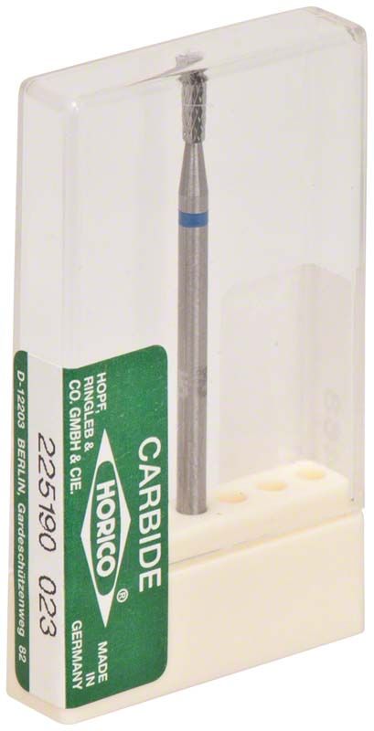 Hartmetallfräser mit Kreuzverzahnung in transparenter Kunststoffverpackung.
