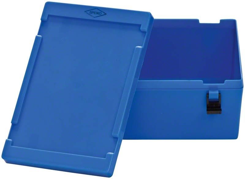 Blauer Labor-Container Gr. 2 mit geöffnetem Deckel.