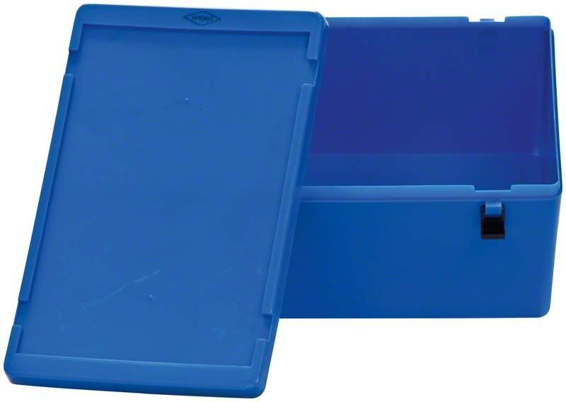 Blauer Labor-Container Gr. 3 mit abnehmbarem Deckel.