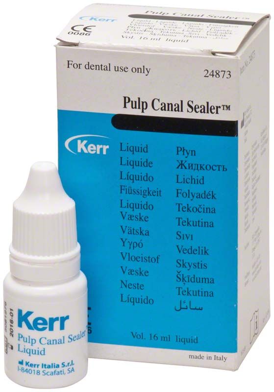 Pulp Canal Sealer™ Flüssigkeit 4 x 4 ml mit Verpackung.