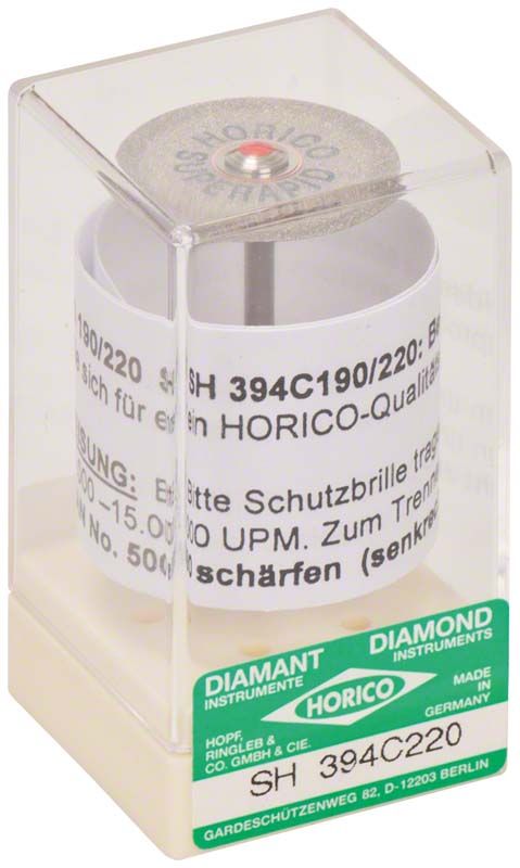 Sinterdiamantscheibe SH 394 220 in transparenter Kunststoffverpackung mit Etikett.