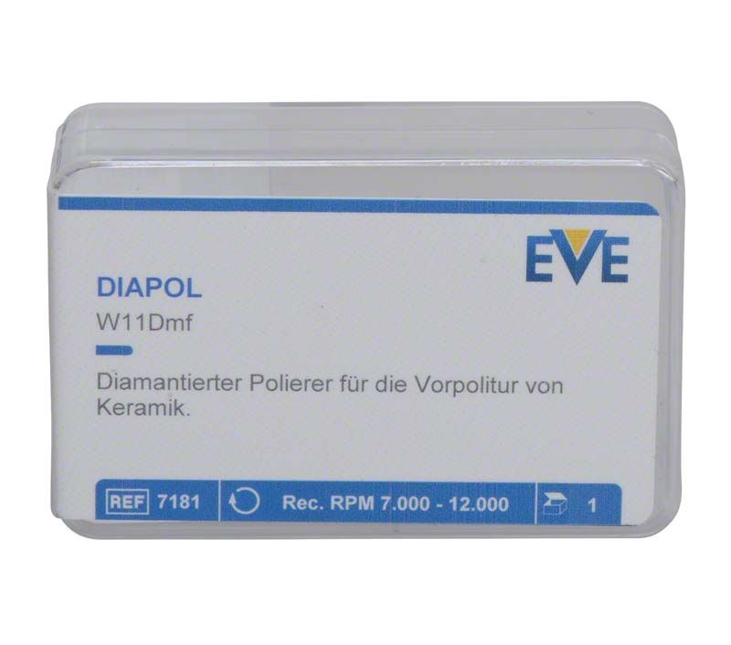Diamantierter Polierer EVE Diapol W11Dmf in transparenter Verpackung.