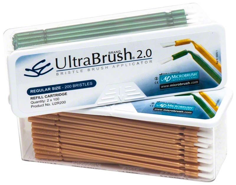 UltraBrush Applikatoren Refill mit biegbaren Bürsten für zahnmedizinische Anwendungen.