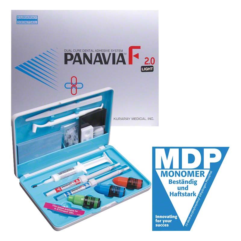 Panavia F 2.0 Full Kit mit dentalen Klebematerialien und Zubehör.