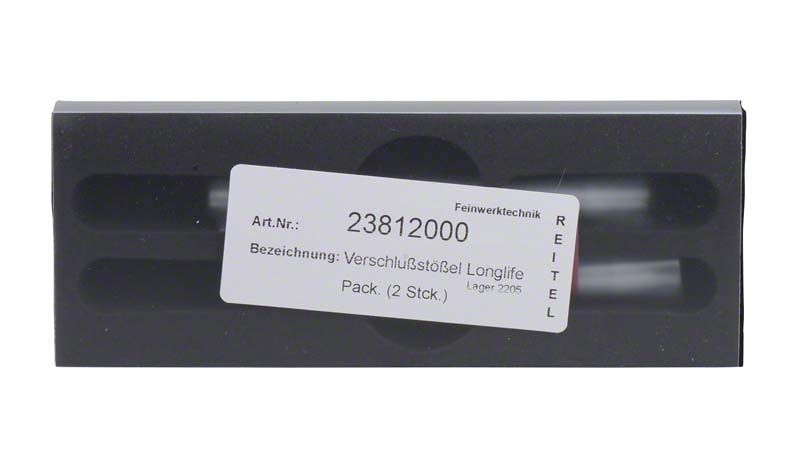 Verschlussstößel Longlife Set in schwarzer Verpackung mit Etikett.