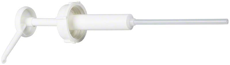 Standard Kanisterpumpe 20ml in weißer Farbe mit langem Auslaufrohr.