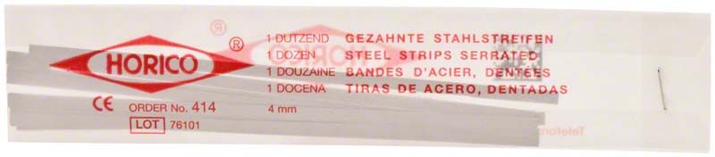 Horico gezahnte Stahlstreifen 4mm breit in Originalverpackung.