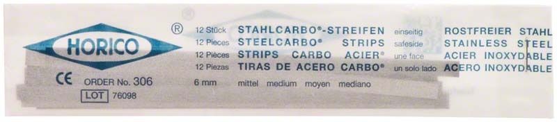Stahlcarbo-Streifen von Horico, 6mm breit, auf Verpackung.