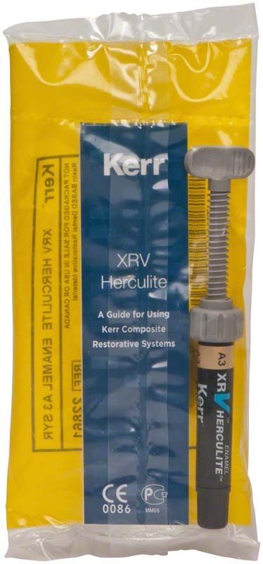 Herculite XRV Enamel Spritze A3 in gelber Verpackung mit Anleitung.