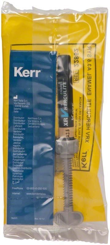 Herculite XRV Enamel Spritze A3,5 in Originalverpackung mit Kerr-Logo.