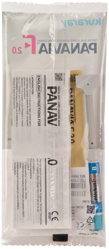 Verpackung des Panavia F 2.0 Befestigungskomposits mit Anleitung und Paste.