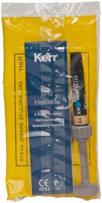 Herculite XRV Enamel Spritze A4 in gelber Verpackung.