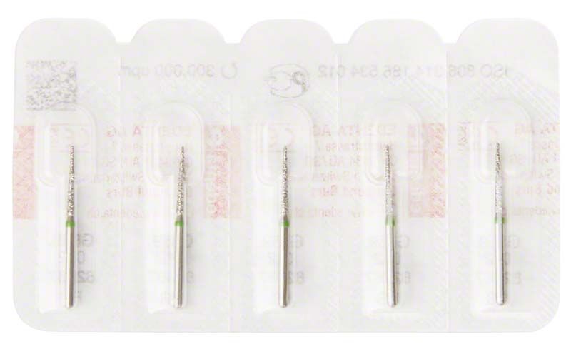 Diamantenschleifer FG 859G 012 in Blisterverpackung für zahnmedizinische Anwendungen.