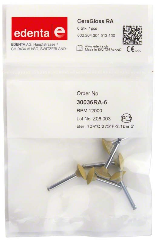 CeraGloss gelb Scheibe in Verpackung mit Produktdetails und QR-Code.
