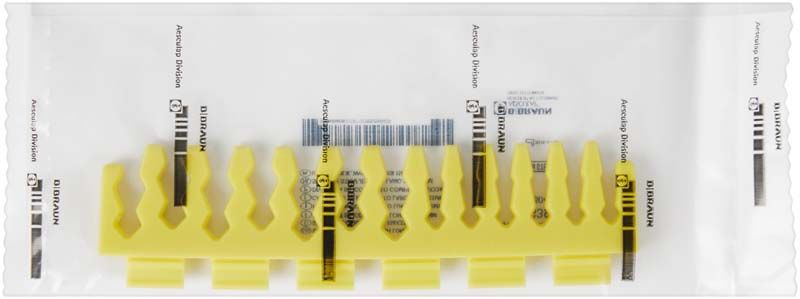Transparente Verpackung mit gelbem Silikonsteg JG393 von B. Braun.