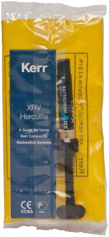 Herculite XRV Dentin Spritze A3 in gelber Verpackung von Kerr.