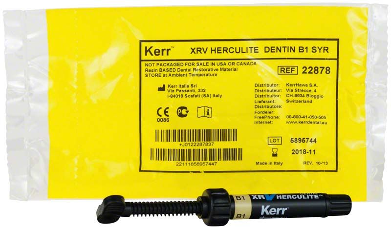 Herculite XRV Dentin Spritze B1 mit gelber Verpackung von Kerr