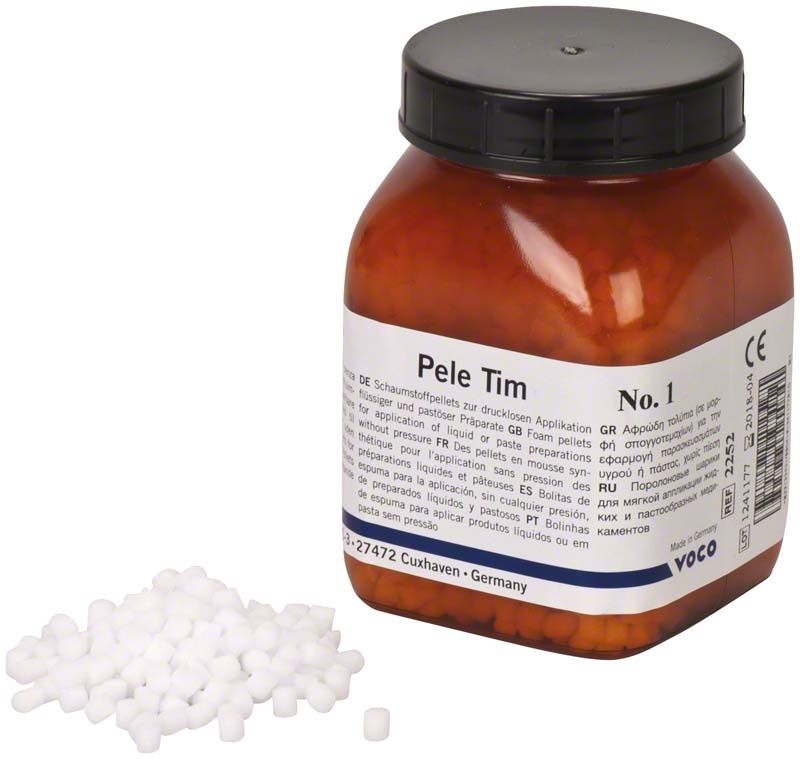 Braune Kunststoffdose mit Schaumstoffpellets "Pele Tim Gr. 1" für Zahnärzte.