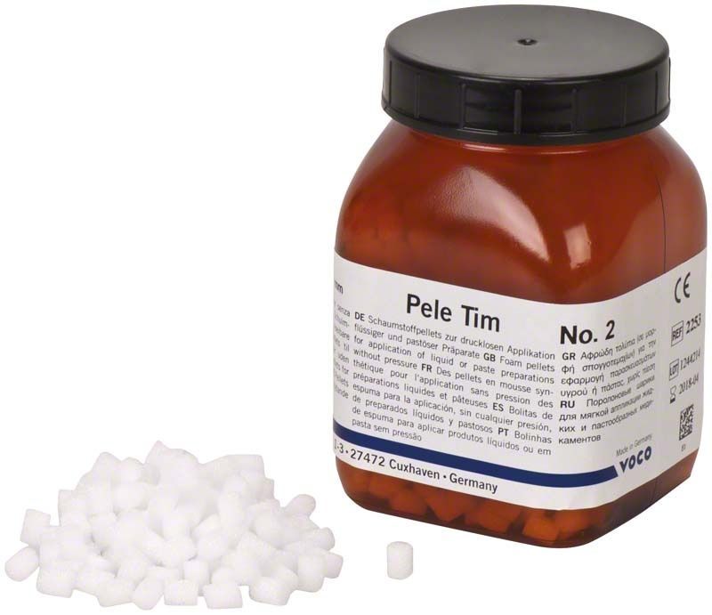 Braunes Fläschchen mit Schaumstoffpellets für dentale Anwendungen.