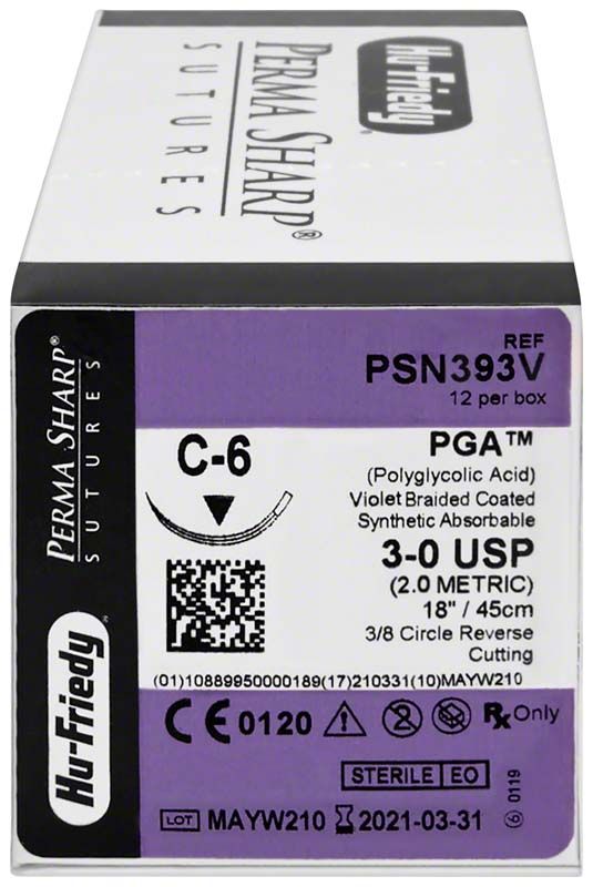 Perma Sharp Nahtmaterial PGA, violett gefärbt, Größe 3/0 C-6, 12er-Box.