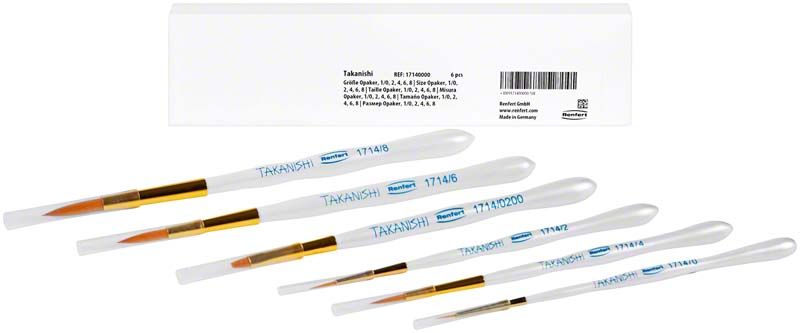 Takanishi Kunsthaarpinsel Set für präzise Keramikmodellationen in der Dentaltechnik.