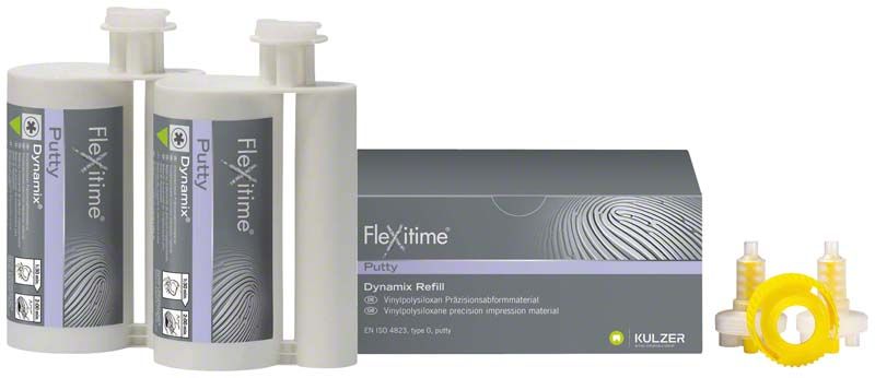Flexitime Dynamix Putty 2 x 380ml Abformmaterial mit Kartuschen und Zubehör.
