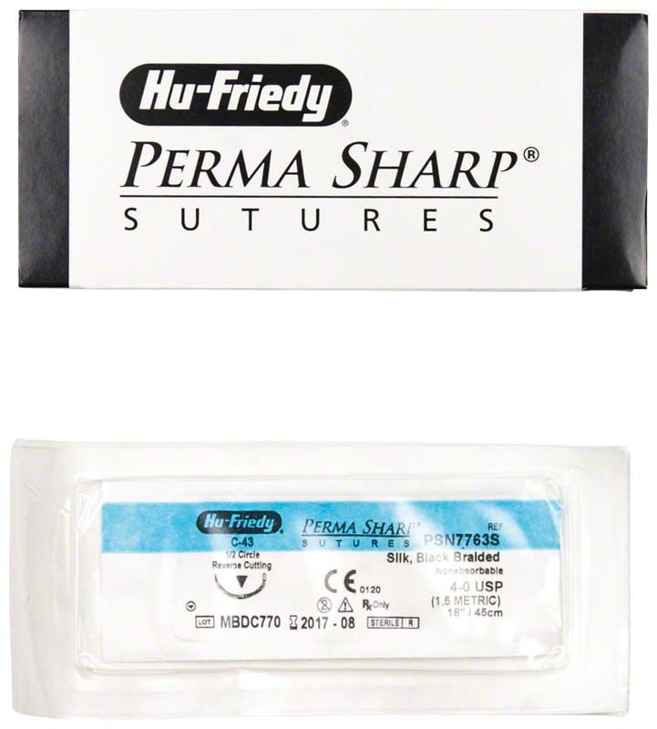 Perma Sharp Nahtmaterial Seide 4/0 C-43 in Originalverpackung.